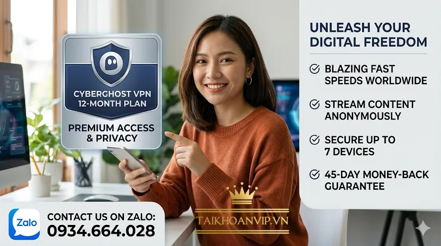 Tài khoản Cyberghost - Mua Cyberghost 12 tháng giá rẻ, bảo mật cao